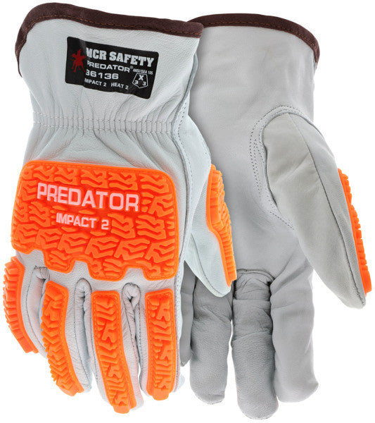 Grain Goatskin Leather Driver Gloves, ANSI Impact 2, TPR Back, Keystone Thumb