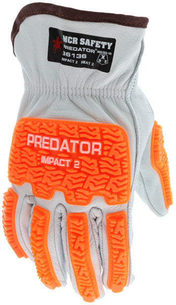 Grain Goatskin Leather Driver Gloves, ANSI Impact 2, TPR Back, Keystone Thumb