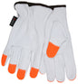 Grain Goatskin Leather Driver Gloves, Keystone Thumb, Hi-Vis Orange