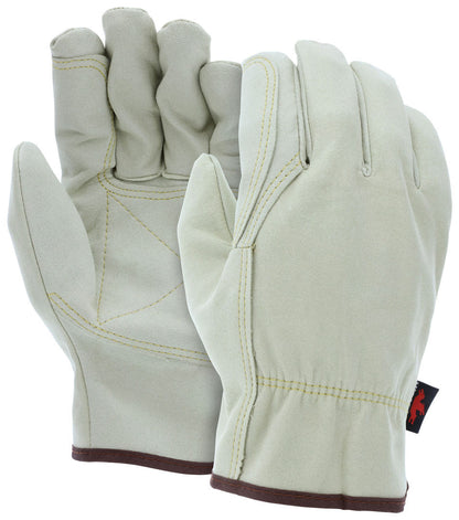 Synthetic Leather Driver Gloves, Double Palm, Wing Thumb, Split Cowhide Texture