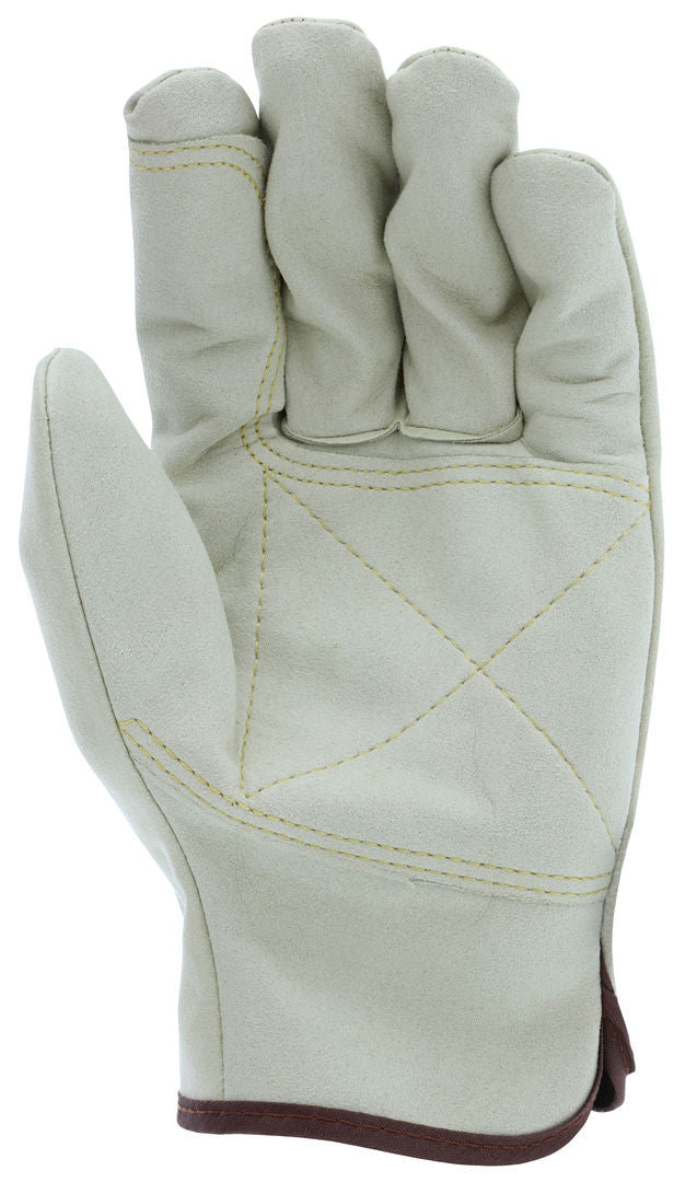 Synthetic Leather Driver Gloves, Double Palm, Wing Thumb, Split Cowhide Texture