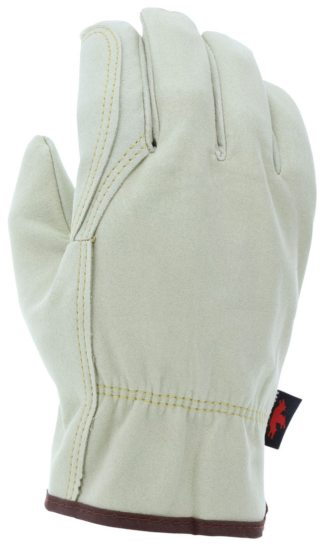 Synthetic Leather Driver Gloves, Double Palm, Wing Thumb, Split Cowhide Texture
