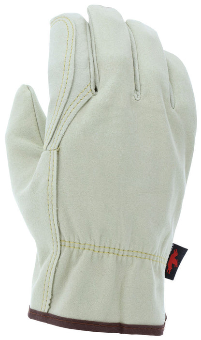 Synthetic Leather Driver Gloves, Double Palm, Wing Thumb, Split Cowhide Texture