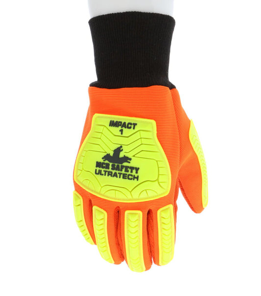 UT1902 - MCR Safety UltraTech® Gloves - Hi-Visibility Impact and Abrasion Resistant - Corded Cotton/Poly Double Palm - TPR Back-of-Hand Protection - Excellent Impact Protection