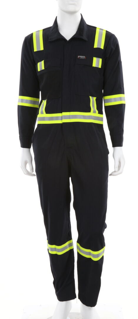 MCR Safety SBC1032 - Summit Breeze® Flame Resistant (FR) Coverall - Navy Blue 5.5-ounce Inherent Blend Material - Long Sleeve with Vented Underarms and Back - 3 Inch Triple Trim FR Reflective Stripes - CAT2 - ASTM F1930 Tested - Less Than 8% Body Burn — manufacturer image 2
