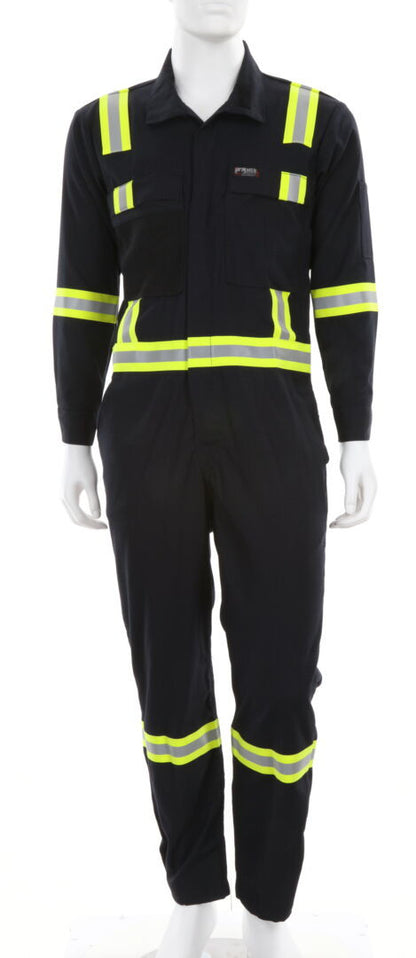 MCR Safety SBC1032 - Summit Breeze® Flame Resistant (FR) Coverall - Navy Blue 5.5-ounce Inherent Blend Material - Long Sleeve with Vented Underarms and Back - 3 Inch Triple Trim FR Reflective Stripes - CAT2 - ASTM F1930 Tested - Less Than 8% Body Burn — manufacturer image 2