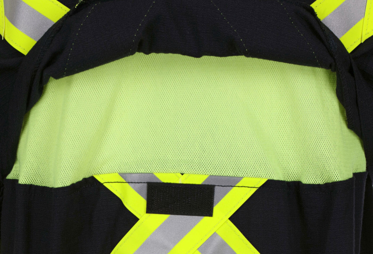 MCR Safety SBC1032 - Summit Breeze® Flame Resistant (FR) Coverall - Navy Blue 5.5-ounce Inherent Blend Material - Long Sleeve with Vented Underarms and Back - 3 Inch Triple Trim FR Reflective Stripes - CAT2 - ASTM F1930 Tested - Less Than 8% Body Burn — manufacturer image 5