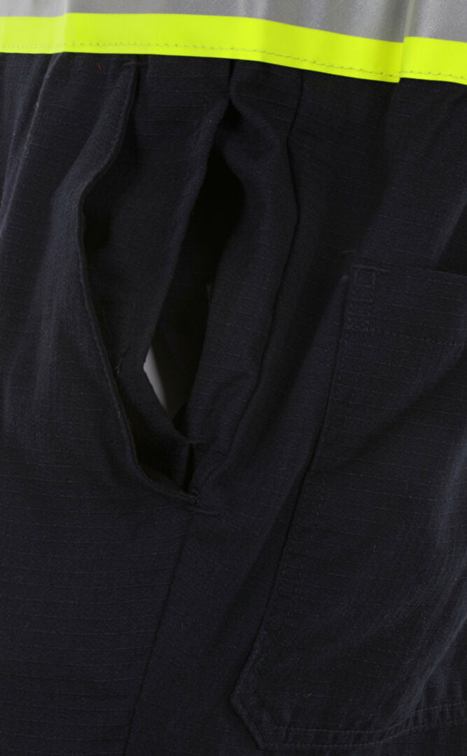 MCR Safety SBC1032 - Summit Breeze® Flame Resistant (FR) Coverall - Navy Blue 5.5-ounce Inherent Blend Material - Long Sleeve with Vented Underarms and Back - 3 Inch Triple Trim FR Reflective Stripes - CAT2 - ASTM F1930 Tested - Less Than 8% Body Burn — manufacturer image 7