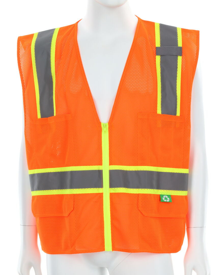 MCR Safety RSURVMO - Hi-Vis Reflective Orange Safety Vest - Manufactured with Recycled Materials - Meets ANSI/ISEA 107 2020 Standard - Type R Class 2 Compliant - Environmentally Friendly Recycled Water Bottles and Polyester — manufacturer image 2