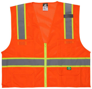 MCR Safety RSURVMO - Hi-Vis Reflective Orange Safety Vest - Manufactured with Recycled Materials - Meets ANSI/ISEA 107 2020 Standard - Type R Class 2 Compliant - Environmentally Friendly Recycled Water Bottles and Polyester