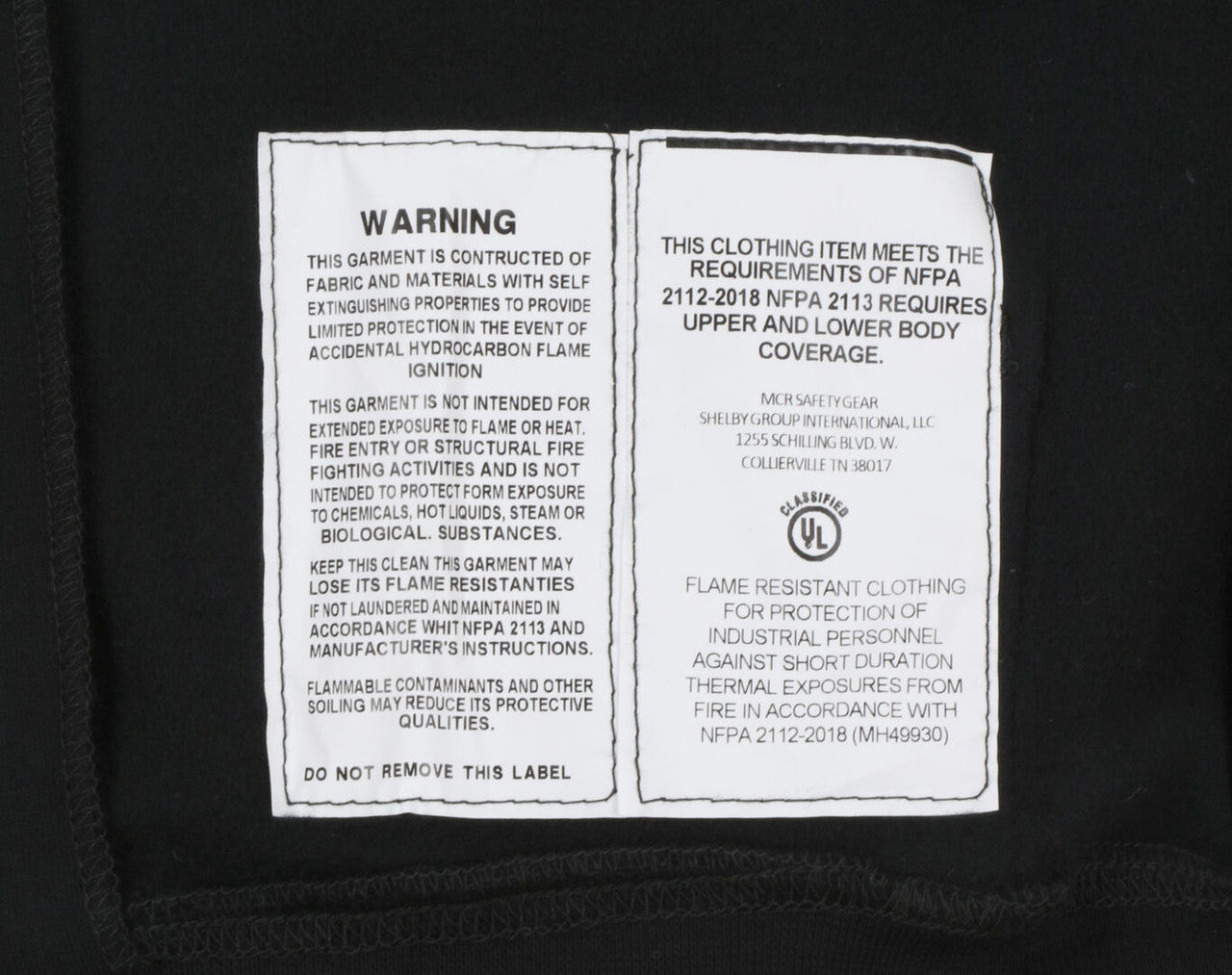 MCR Safety SS1BK - MCR Safety FR Gear - Black Flame Resistant (FR) Hooded Sweatshirt - 95% Cotton 5% Spandex - Interlock Fleece Shell - Black 11.5 oz/yd² - Fabric Meets NFPA 70E and NFPA 2112 Requirements — manufacturer image 5