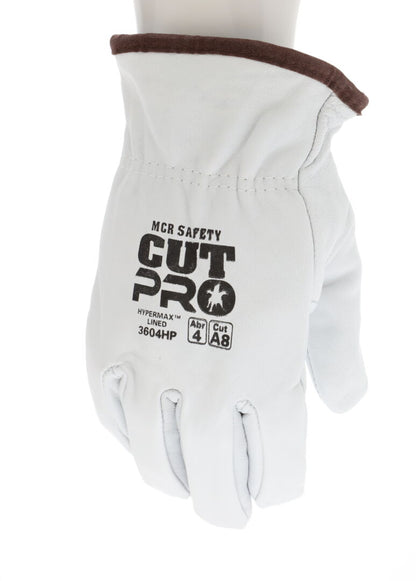 3604HP - Leather Drivers Work Gloves - Premium A Grade Goatskin Leather - Lined with HyperMax® HPPE Cut Resistant Material - Wing Thumb - HyperMax® Cut Resistant Yarns offer Excellent Protection and Unparalleled Comfort