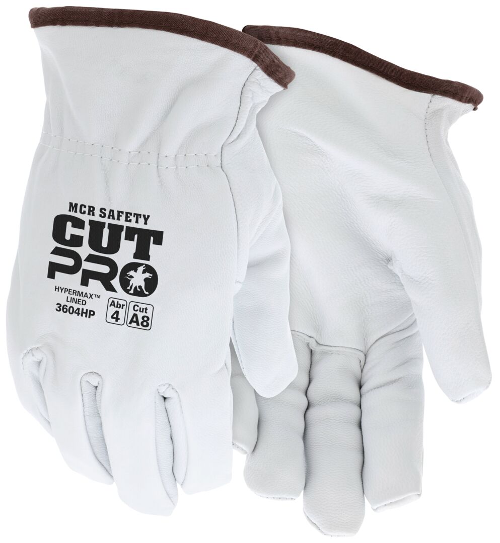 3604HP - Leather Drivers Work Gloves - Premium A Grade Goatskin Leather - Lined with HyperMax® HPPE Cut Resistant Material - Wing Thumb - HyperMax® Cut Resistant Yarns offer Excellent Protection and Unparalleled Comfort