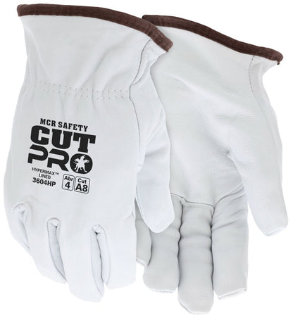 3604HP - Leather Drivers Work Gloves - Premium A Grade Goatskin Leather - Lined with HyperMax® HPPE Cut Resistant Material - Wing Thumb - HyperMax® Cut Resistant Yarns offer Excellent Protection and Unparalleled Comfort