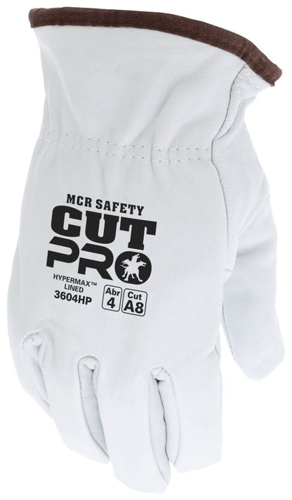 3604HP - Leather Drivers Work Gloves - Premium A Grade Goatskin Leather - Lined with HyperMax® HPPE Cut Resistant Material - Wing Thumb - HyperMax® Cut Resistant Yarns offer Excellent Protection and Unparalleled Comfort