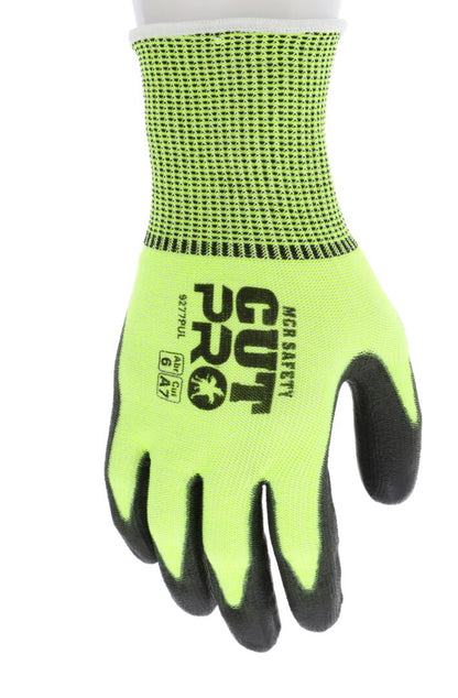 9277PU - MCR Safety CutPro® - 13 Gauge HyperMax® HPPE Shell - PU Coated Palm and Fingertips - Hi-Visibility Cut Resistant Work Gloves