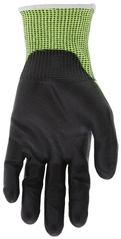 9277PU - MCR Safety CutPro® - 13 Gauge HyperMax® HPPE Shell - PU Coated Palm and Fingertips - Hi-Visibility Cut Resistant Work Gloves