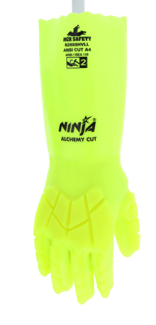 N2659HVL - Ninja® Alchemy - Cut-Resistant and Chemical-Resistant Work Gloves - TPR Back of Hand Provides Impact Resistance - 14-Inch Overall Length - Hand Double Dipped in PVC - 15-Gauge Cut Resistant HyperMax® HPPE Liner