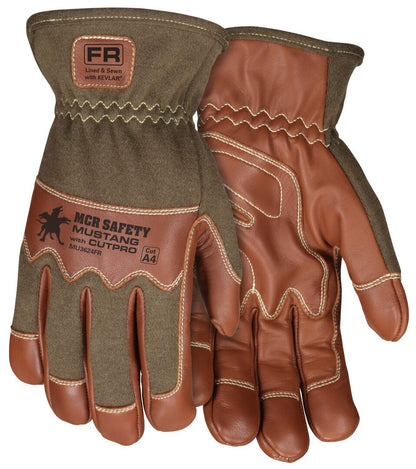 MU3624FR - Mustang Utility Drivers Work Gloves - Premium A Grade Grain Goatskin - Double Palm - DuPont™ Kevlar® Aramid Lined Palm - Nomex® Back - Wing Thumb - Sewn with DuPont™ Kevlar® - This FR Glove has an Arc Rating of 24.7 cal/cm²