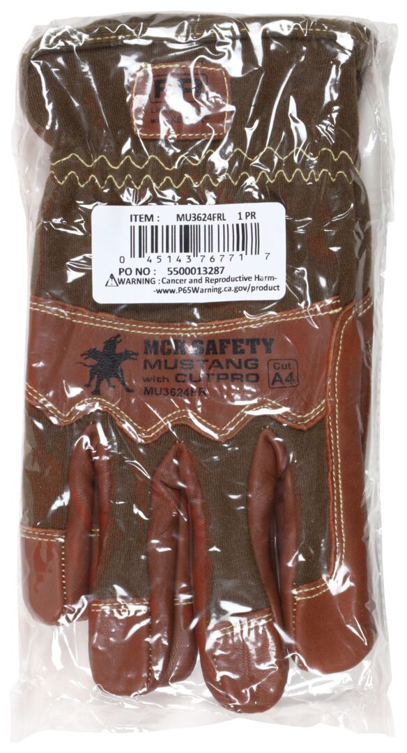 MU3624FR - Mustang Utility Drivers Work Gloves - Premium A Grade Grain Goatskin - Double Palm - DuPont™ Kevlar® Aramid Lined Palm - Nomex® Back - Wing Thumb - Sewn with DuPont™ Kevlar® - This FR Glove has an Arc Rating of 24.7 cal/cm²