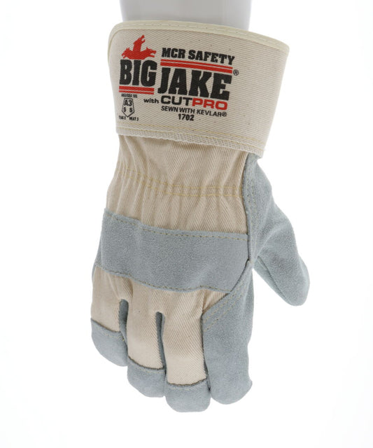 1702 - Big Jake Series Leather Palm Work Gloves - Premium A+ Grade Split Side Leather - 2.75-Inch Safety Cuff - Palm Lined with DuPont™ Kevlar® Aramid - Sewn with DuPont™ Kevlar® Thread - Constructed with Premium Components