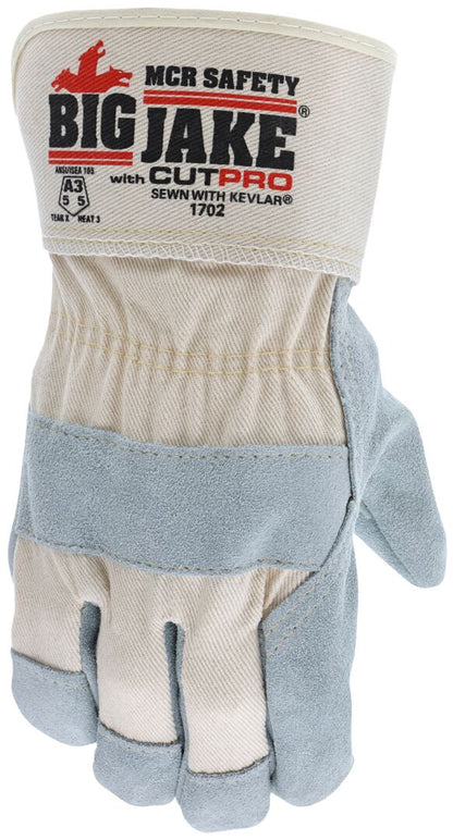 1702 - Big Jake Series Leather Palm Work Gloves - Premium A+ Grade Split Side Leather - 2.75-Inch Safety Cuff - Palm Lined with DuPont™ Kevlar® Aramid - Sewn with DuPont™ Kevlar® Thread - Constructed with Premium Components