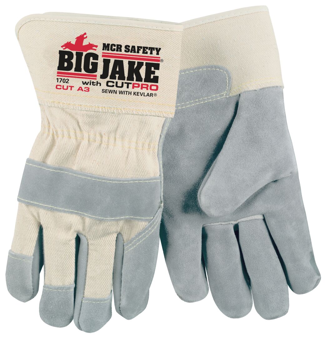 1702 - Big Jake Series Leather Palm Work Gloves - Premium A+ Grade Split Side Leather - 2.75-Inch Safety Cuff - Palm Lined with DuPont™ Kevlar® Aramid - Sewn with DuPont™ Kevlar® Thread - Constructed with Premium Components