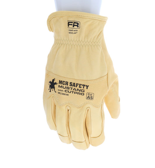 MU3664K - Mustang® HiDex - Leather Drivers Utility Work Gloves - Kevlar® Aramid Lined and Sewn - Premium Honey Gold Grain Goatskin - Reinforced Thumb and Index Finger - Wing Thumb and Double Palm Pattern - CAT4 FR Glove - Arc Rating of 50 cal/cm²