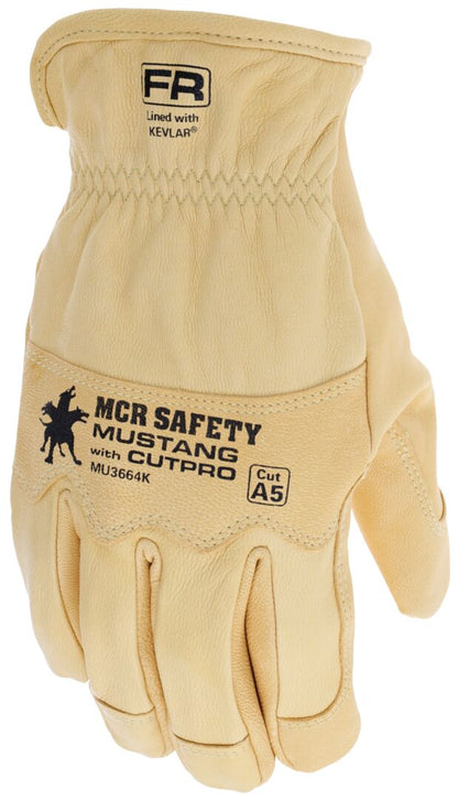 MU3664K - Mustang® HiDex - Leather Drivers Utility Work Gloves - Kevlar® Aramid Lined and Sewn - Premium Honey Gold Grain Goatskin - Reinforced Thumb and Index Finger - Wing Thumb and Double Palm Pattern - CAT4 FR Glove - Arc Rating of 50 cal/cm²