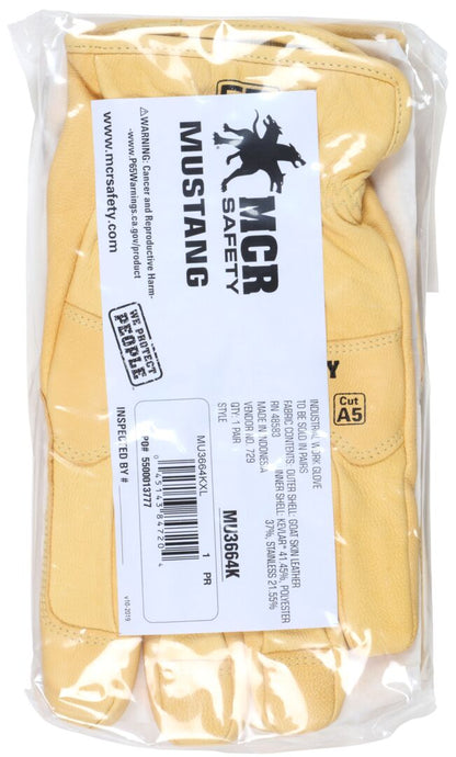 MU3664K - Mustang® HiDex - Leather Drivers Utility Work Gloves - Kevlar® Aramid Lined and Sewn - Premium Honey Gold Grain Goatskin - Reinforced Thumb and Index Finger - Wing Thumb and Double Palm Pattern - CAT4 FR Glove - Arc Rating of 50 cal/cm²