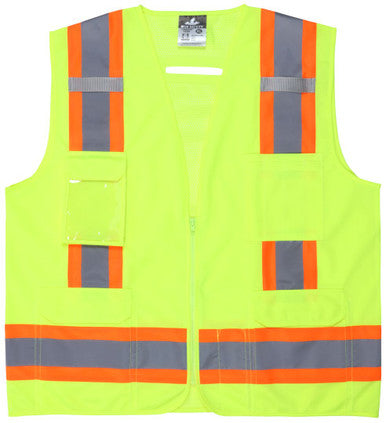 MCR Safety V2200 - Hi-Vis Lime Reflective Safety Vest - Meets ANSI/ISEA 107 2020 Standard - Type R Class 2 Compliant - 4 Inch Orange Silver Stripes - Zipper Front Closure - Cool Mesh Back with Solid Front