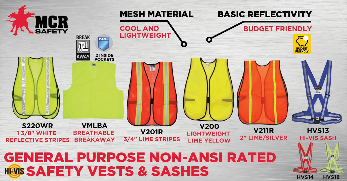 MCR Safety S220WR - Florescent Lime Mesh Safety Vest - 1⅜ Inch White Reflective Stripes - Light Weight Polyester Mesh Fabric - General Purpose, Non-ANSI Rated — manufacturer image 4