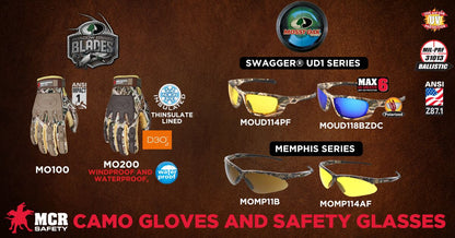 MO100 - ForceFlex® Mechanics Work Gloves - Shadow Grass® Blades® Pattern - Camo Gloves - Breathable Back - Palm Reinforced with D3O® - TPR on Back of Hand for Impact Resistance - Popular Mossy Oak® Camouflage Pattern