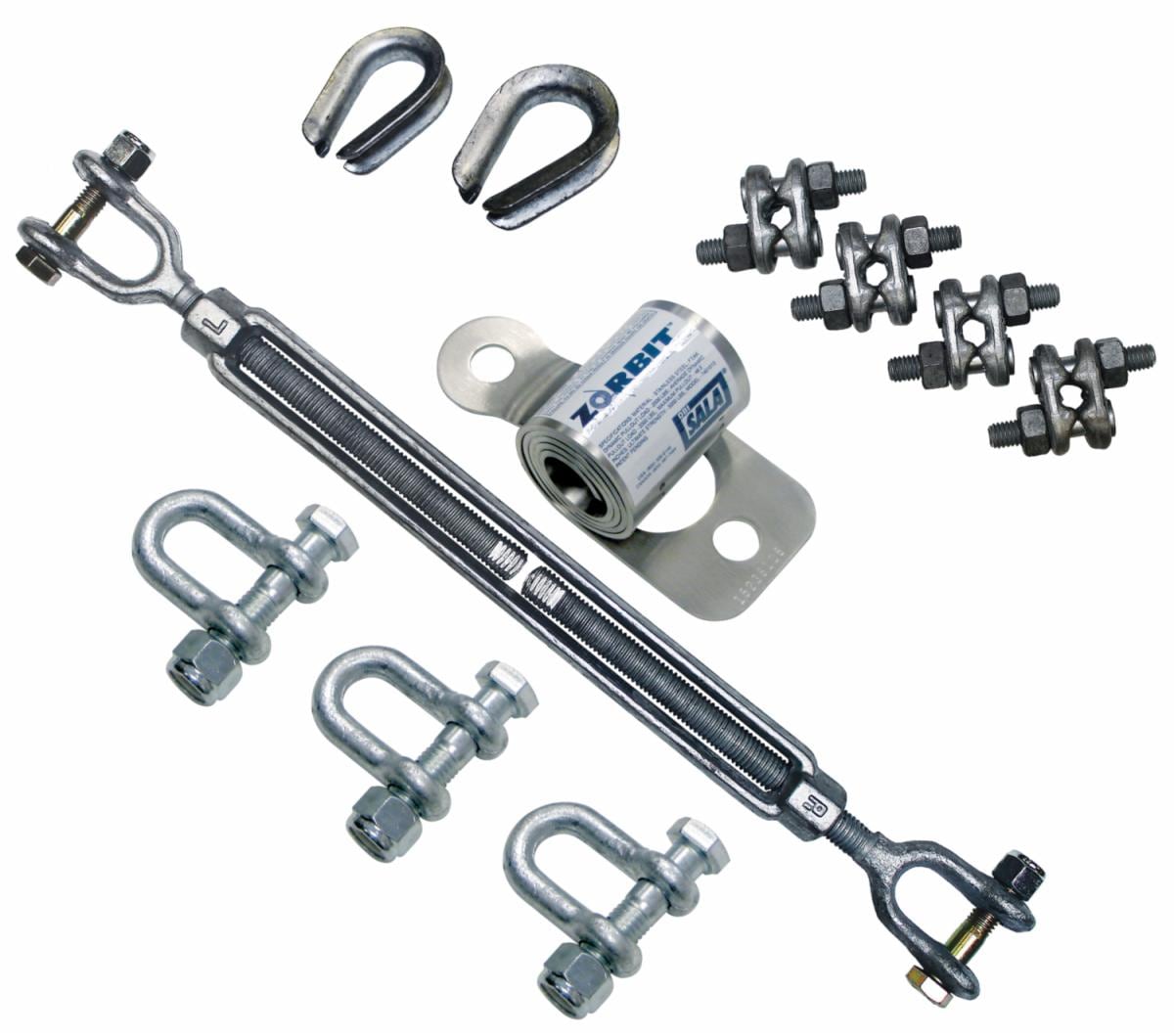 3M™ DBI-SALA® Metal Horizontal Lifeline Energy Absorber with Hardware Kit 7401033, 3 Shackles, Turnbuckle, Cable Clips