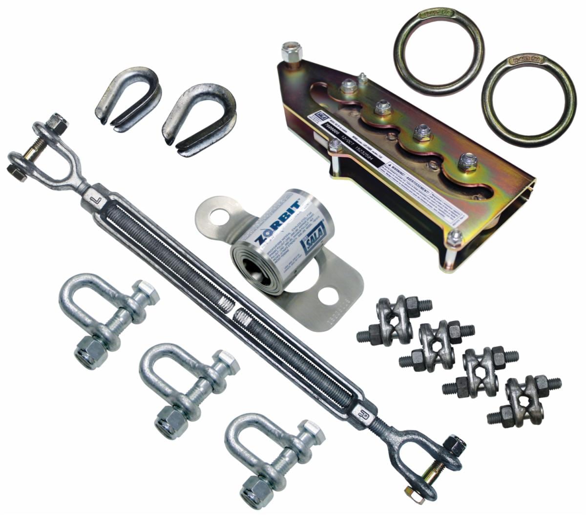 3M™ DBI-SALA® Metal Horizontal Lifeline Energy Absorber with Hardware Kit 7600580, 3 Shackles, Turnbuckle, Cable Clips, W...