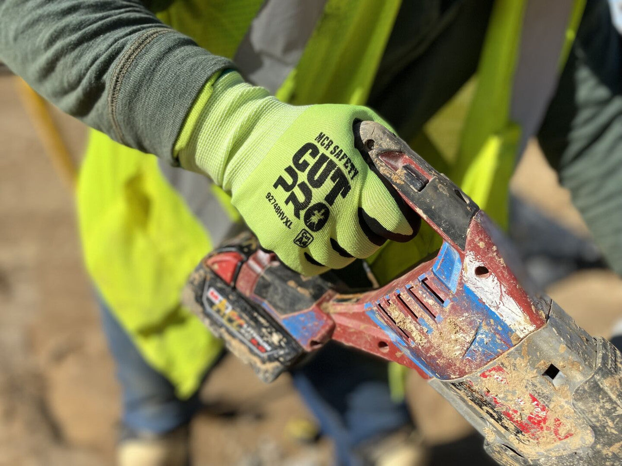 92748HV - MCR Safety CutPro® - 18-Gauge HyperMax® HPPE Shell - Hi-Vis Cut Resistant Work Gloves - Nitrile Coated Palm and Fingertips - Nitrile Micro Dotted Palm - Reinforced Thumb Crotch
