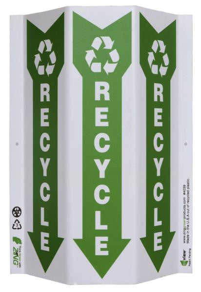ZING At Work Sign 'Recycle<Recycle Symbol><Down Arrow>' Triview Slim 9.25'X12'X3' - official Zing product image 1