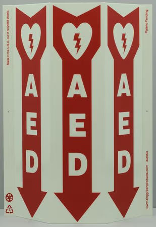 ZING Safety Sign "AED" Triview Slim 3-Sided Glow, French Version Of Aed Sign
