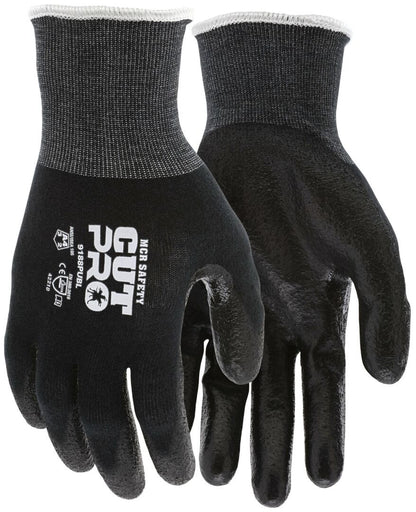 9188PUB - MCR Safety CutPro® - 18 Gauge Black Kevlar® Comfort Aramid Shell - Cut Resistant Work Gloves - Polyurethane (PU)Coated Palm and Fingertips - Reinforced Thumb Crotch