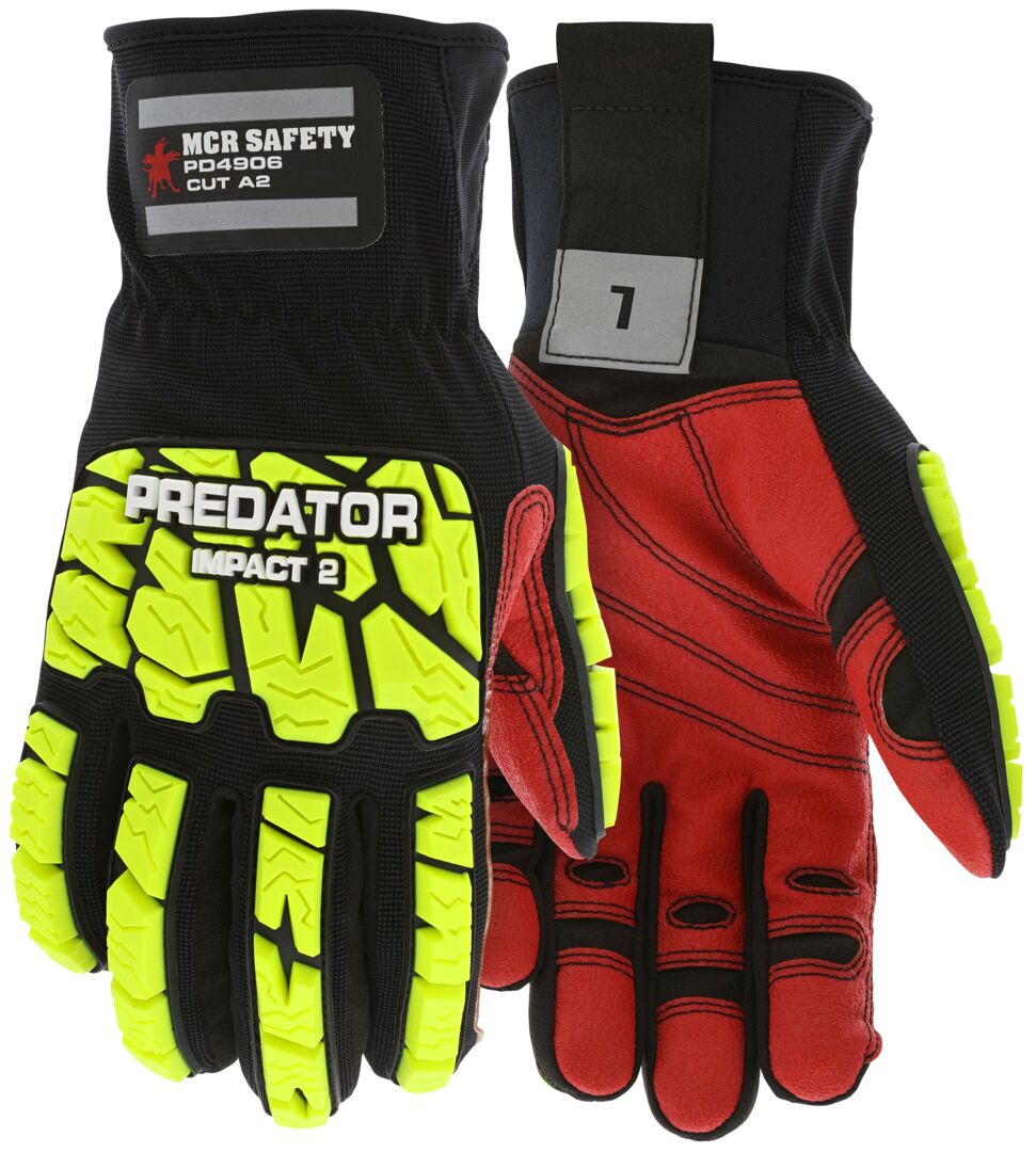 PD4906 - Predator® Impact Mechanics Glove - Hi Visibility TPR Back of Hand Protection - Cut, Abrasion, Puncture, and Impact Resistant - Iconic Oil and Gas Industry Palm - Back of Hand Level 2 Impact Protection