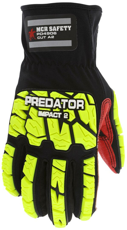 PD4906 - Predator® Impact Mechanics Glove - Hi Visibility TPR Back of Hand Protection - Cut, Abrasion, Puncture, and Impact Resistant - Iconic Oil and Gas Industry Palm - Back of Hand Level 2 Impact Protection