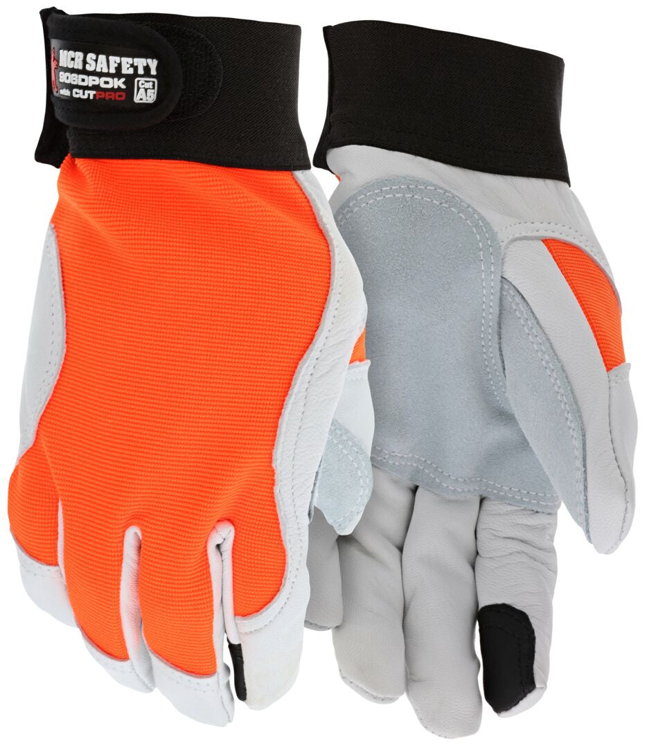 906DPOK - MCR Safety Mechanics Work Gloves - Rugged Grain Goatskin - Cowhide Double Palm - Adjustable Hook and Loop Closures - Reinforced Thumb Crotch - Kevlar® Aramid Lined Palm - Goatskin Provides Great Tensile Strength and Natural Lanolin