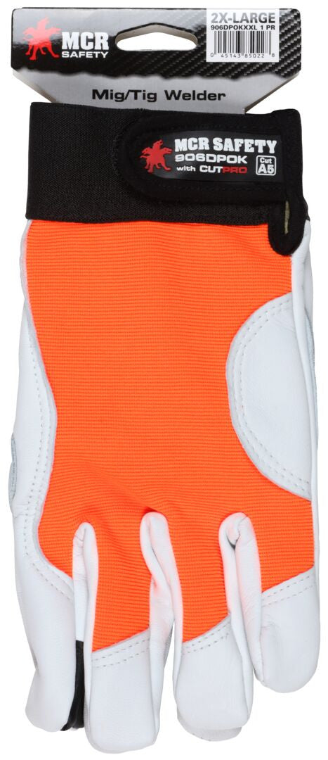 906DPOK - MCR Safety Mechanics Work Gloves - Rugged Grain Goatskin - Cowhide Double Palm - Adjustable Hook and Loop Closures - Reinforced Thumb Crotch - Kevlar® Aramid Lined Palm - Goatskin Provides Great Tensile Strength and Natural Lanolin