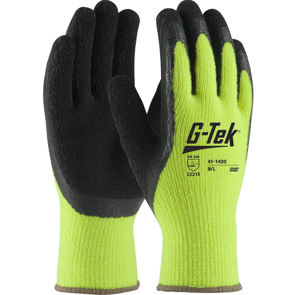 G-Tek 41-1420 – Hi-Vis Seamless Knit Acrylic Glove with Latex Coated Foam Grip on Palm, Fingers & Thumb