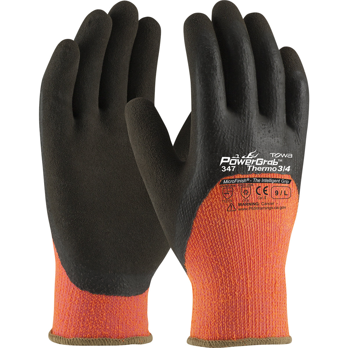 Towa 41-1475 – Hi-Vis Seamless Knit Acrylic Terry Glove with Latex MicroFinish Grip on Palm, Fingers & Knuckles