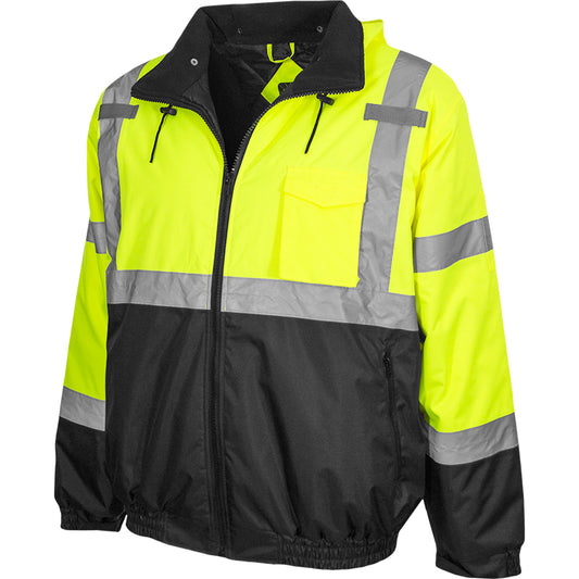 PIP Reflective Apparel 413GT ANSI Type R Class 3 Waterproof Bomber Jacket with Quilted Fleece Liner