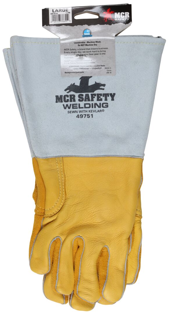49751 - MCR Safety Welding - Premium Gold Grain Elkskin Leather - Cotton / Foam Lined Back - Sewn with DuPont ™ Kevlar® - Drag Patch for Additional Heat and Abrasion Protection