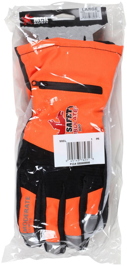 980 - MCR Safety Insulated Mechanics Gloves - 100 Gram Thinsulate™ Lining - MAXGrid™ Material Palm - Inner Elastic Snow and Ice Cuff - Waterproof / Windproof Barrier for Moderate Climate Protection