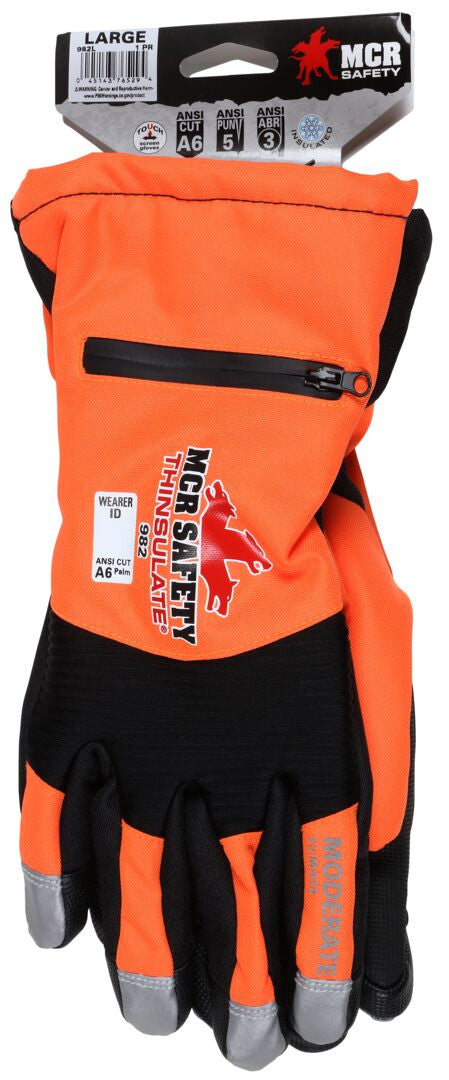 982M - MCR Safety Insulated Mechanics Gloves - 100 gram Thinsulate™ and Cut Resistant Lining - MAXGrid™ Material Palm - Inner Elastic Snow & Ice, Waterproof & Windproof Barrier for Moderate Climate Protection