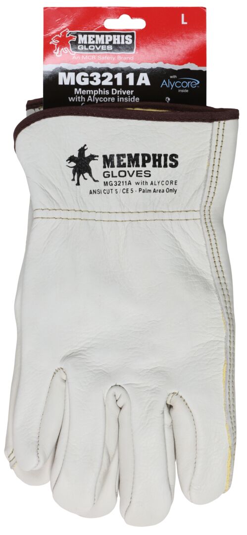 MG3211A - Leather Drivers Cut Resistant Work Gloves - Select Grain Cowhide Leather - Lined with Alycore™ Cut Resistant Material - Keystone Thumb for Comfort - Designed with Alycore™ for Unparalleled Cut Resistance